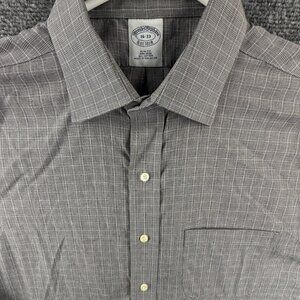 Brooks Brothers Non-Iron 16 33 Cotton Slim Check Gray Business Long Sleeve Men